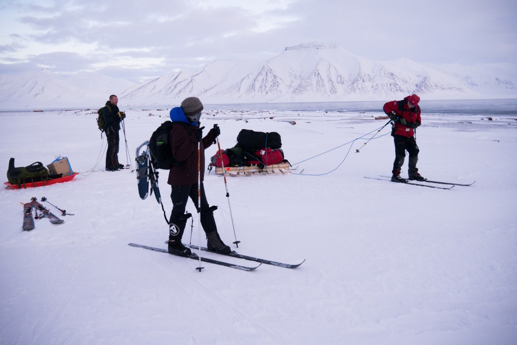 Director of Field Operations for Polar Bears International, BJ Kirschhoffer, scans the horizon on the lookout for wildlife while the rest of the crew enjoys a moment of downtime, having just finished setting up the second camera system.