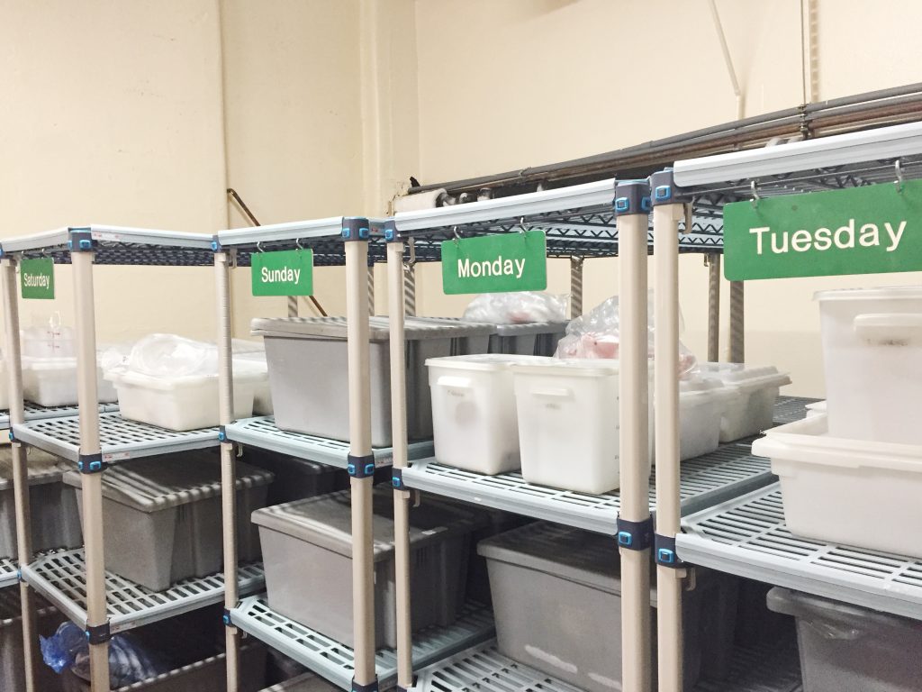 Some of the food is prepared in advanced and set apart according to a weekly schedule. Everything has to be carefully organized in the Nutrition Department- Ms. Lowe says that record keeping is a big part of the job. 